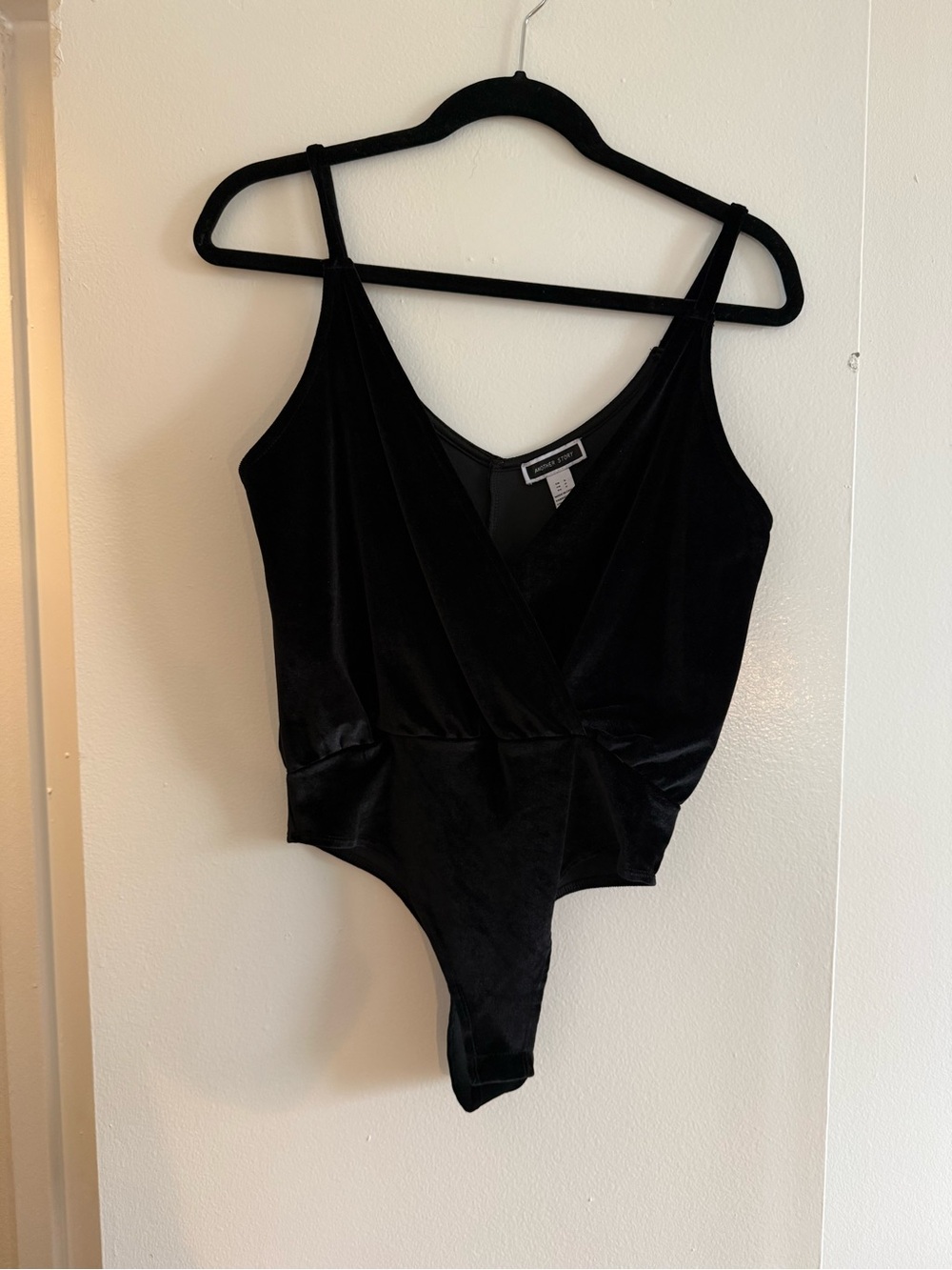 Another Story - Black, Velvet Bodysuit; Size Small
